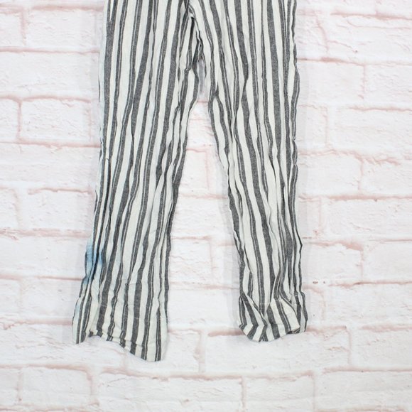 Jolt Womens Black White Striped Wide Leg Tie Paper Bag Linen Pants Size M - Picture 7 of 9